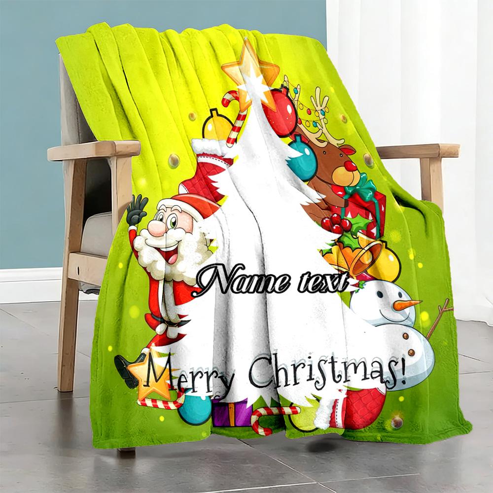 Christmas Tree Personalized Text Blanket Lightweight Customizable Blanket Comfortable Perfect for Picnics Seaside Bed Chair for All Occasions