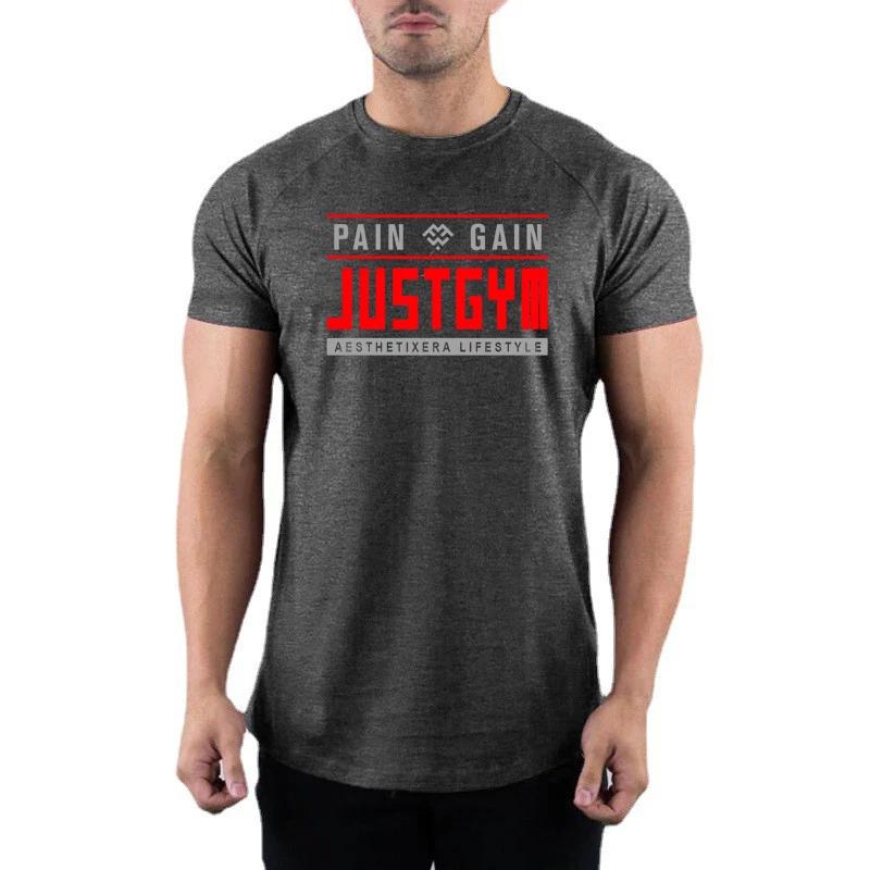 Muscleguys Laufshirts Herren Sommer Baumwolle Slim Fit Fitnesshemden Fitnessstudio Kleidung Sportoberteile für Mann Lässiges Rundhals Kurzarm T-Shirt