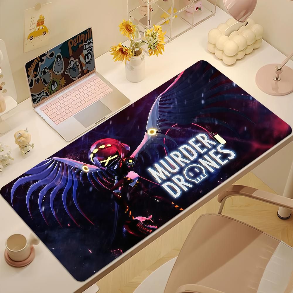 Cartoon M-Murder Drones Mauspads Groß Rutschfest Verriegelte Kante Desktop Computer Schreibtischmatte Tastatur Mauspad Büro Gamer Student 30cmx60cm(11.8x23.6inch) beige