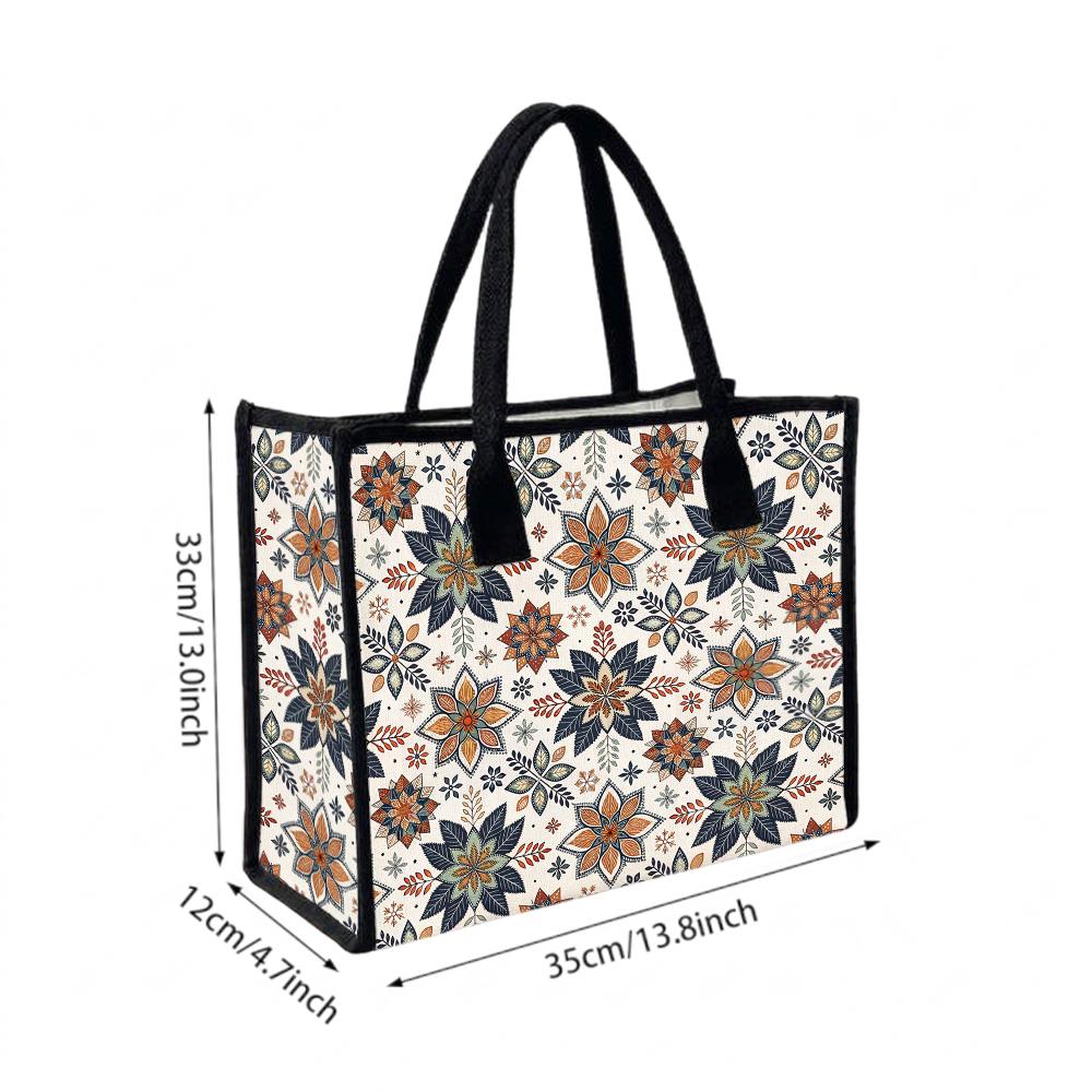 Bohemian Floral Printed Canvas Tote Bag for Daily Use