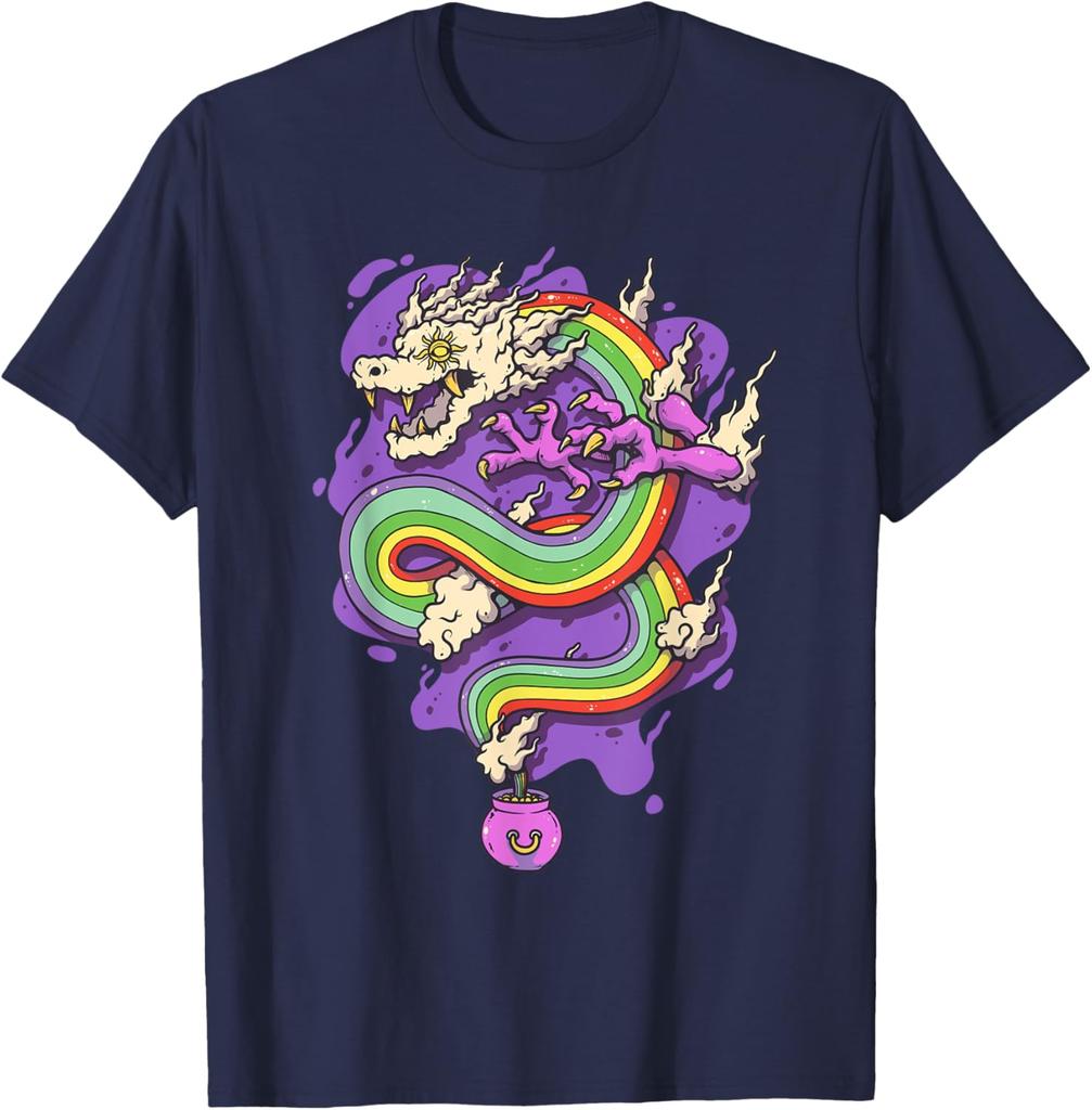 Rainbow Dragon Pot Magic Potion Graphic Tee Casual Cotton T-Shirt For Men Summer