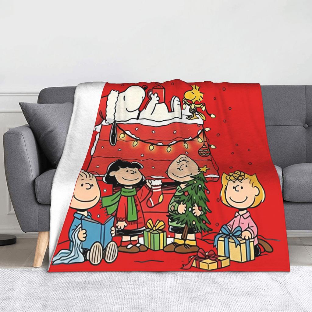Snoopy Christmas Charlie Brown Blankets Flannel Spring/Autumn Portable Lightweight Throw Blankets Home Travel Bedding Throws