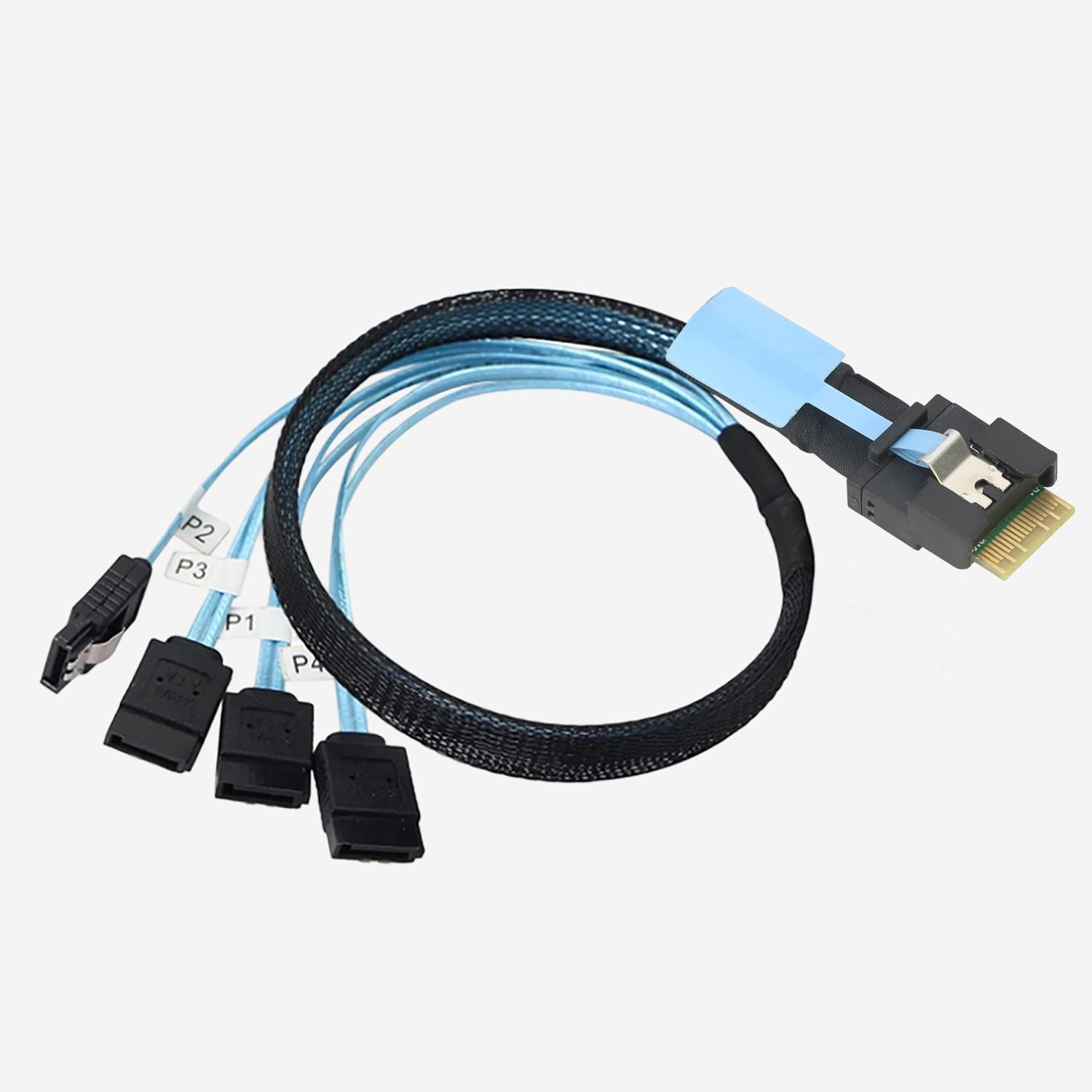 PCIE Slimline SAS SFF-8654 4I 38P Tinned Copper Anti-deflection Belt Pull Adapter Cable 4X SATA Male for High-speed Server SSD 0.5 m