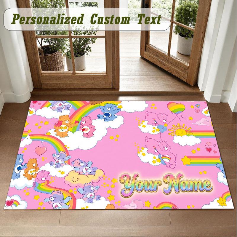 Crystal Velvet Square Rug Custom NameCare Bears Pattern Non Slip Home Floor Decor Rug