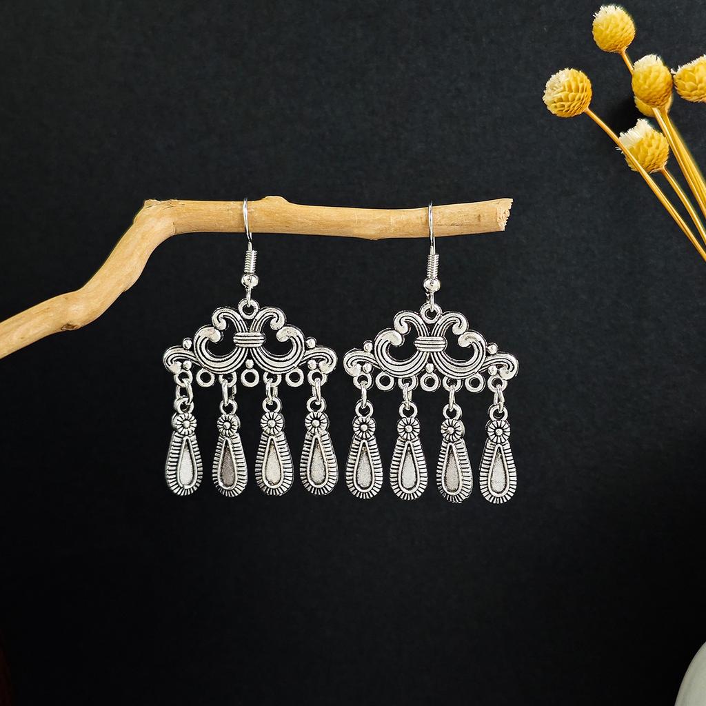 Bohemian Ethnic Wind Geometric Water Drop Earrings, Long Fringed Earrings For Retro Tourist Attractions