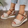 Large Size Women's Shoes Sandals Buckle Slope Heel Thick Bottom Sandals Female