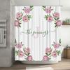 Floral Print Personalized Shower Curtain for Bathroom Decor Custom Name Initials Pink Peonies Design Made of Water-Resistant Fab