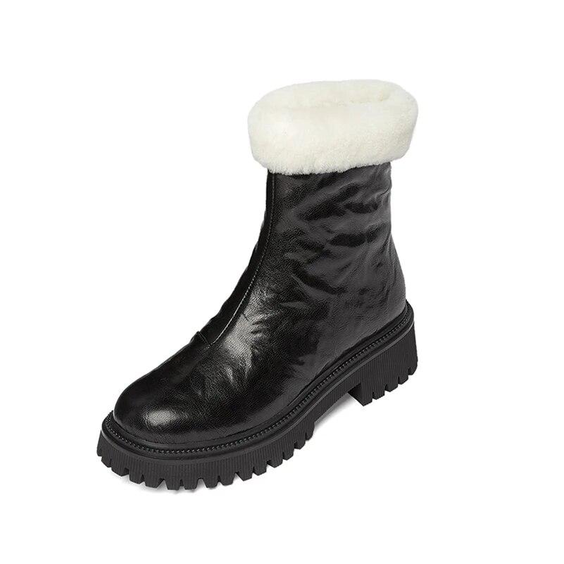 

Meotina Жіночі ботильйони з натуральної шкіри з круглим носком, середні підбори, вовняна платформа, короткі черевики на блискавці, жіноче модне взуття, зима 40 39 чорний