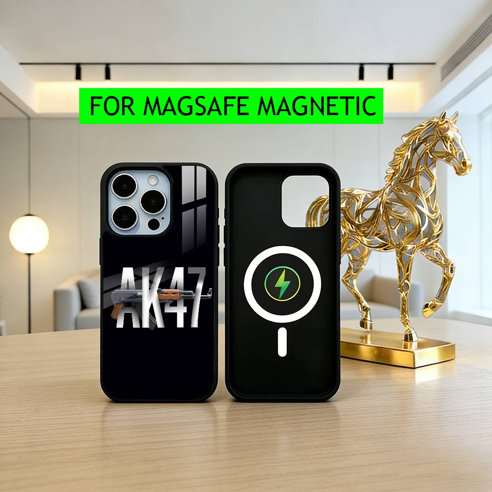 Cool AK47 Handgun G-Gun Phone Case For iPhone17,16,15,14,13,12,11 Plus,Pro Magnetic For Magsafe Wireless Charging