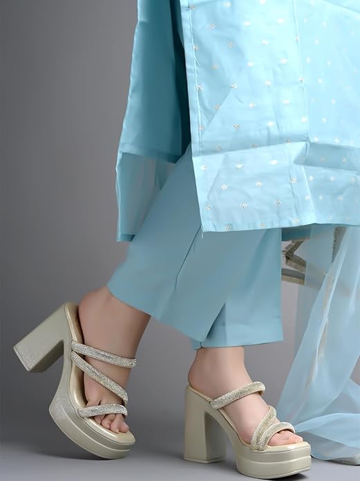 Shoetopia Womens Embellished Block Heels | Cushioned Footbed |Casual, Ethnic, Party, Wedding, Festive | Comfortable