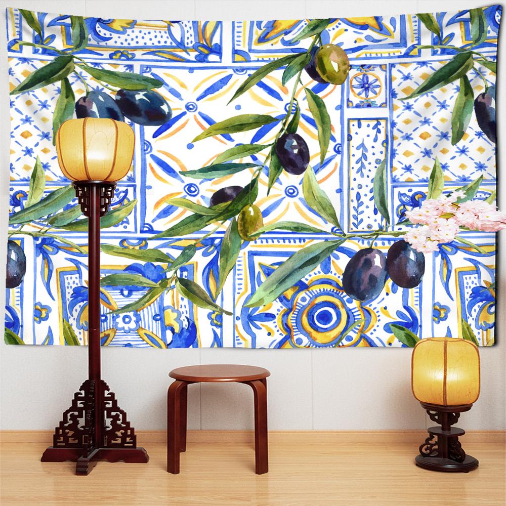 

Оливковая ветвь акварельная живопись гобелен настенный красочный минималистский эстетика комната искусство домашний декор 95x70cm
