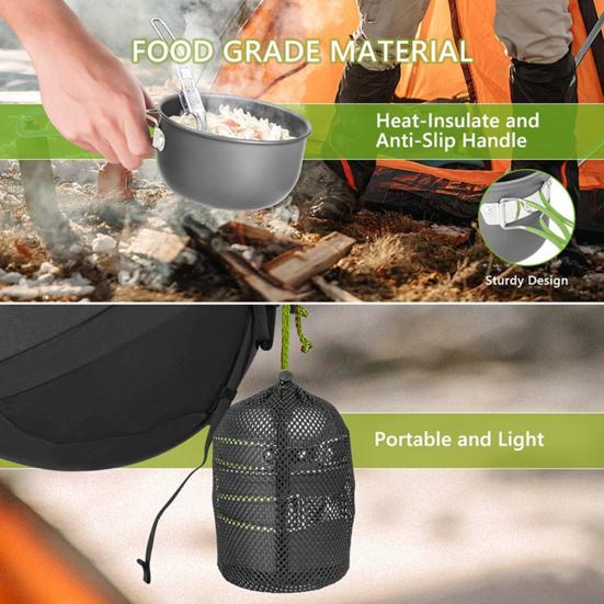 

1 комплект походной кастрюли со складной ручкой, антипригарный термостойкий рюкзак, набор посуды для пикника и приготовления пищи оранжевый