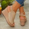 Fashion Gold Platform Wedge Sandals for Women Open Toe Thick Sole Summer Beach Shoes Woman Fashion Elastic Ankle Strap High Heel Sandals