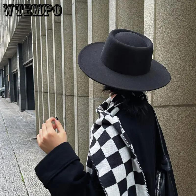 WTEMPO Retro Elegant Large Bucket Performance Hats Women Autumn Winter Stylish Versatile Warm Office Ladies Solid Color Commuting Fedoras
