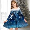 Girl Casual 3D Snow Gradient Print Round Neck Long Sleeve Dress Kid Princess Dress