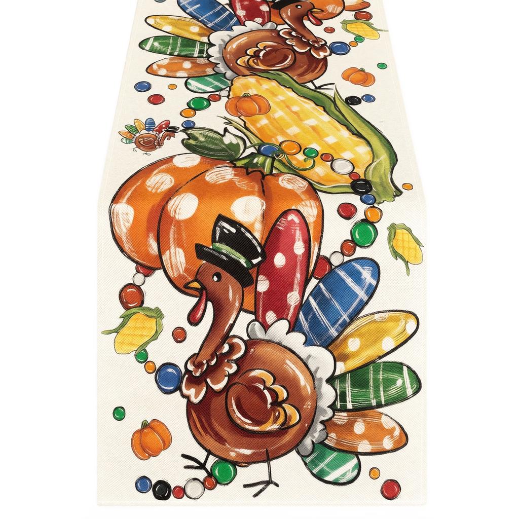 Thanksgiving kalkun bordløber 183x33cm Efterårsblade Mønster Dekorativ dug til ferie Spisestue Køkken Brug