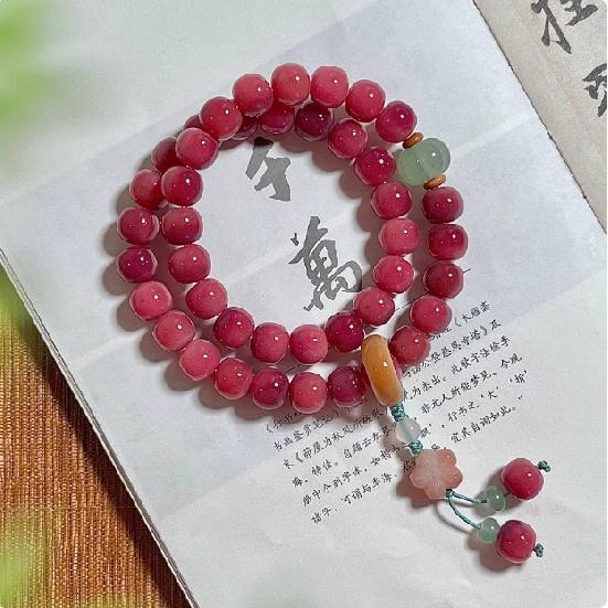Pinkish-purple Bodhi seed double-loop bracelet for women, Chinese-style hand-held lotus ornament, Bodhi root Buddhist bead bracelet