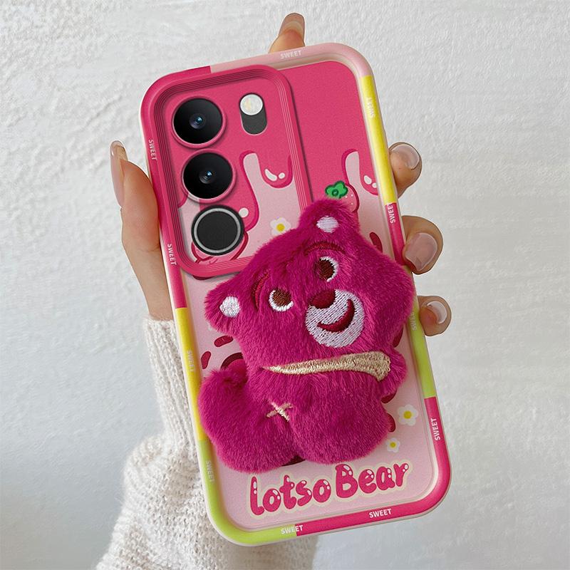 KEYSION Cute 3D Cartoon Plush Case for VIVO V29 5G with Lanyard Soft Silicone Shockproof Phone Back Cover for VIVO V29 5G