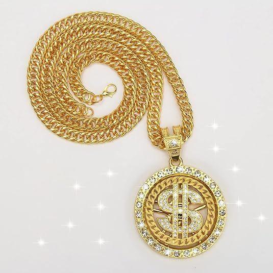 Dollar Jewelry Necklace, Fully Diamond-encrusted, Hip-hop Punk Style, Men's Fashion Brand, Domineering Dollar Pendant, Cuban Chain, Diamond-encrusted