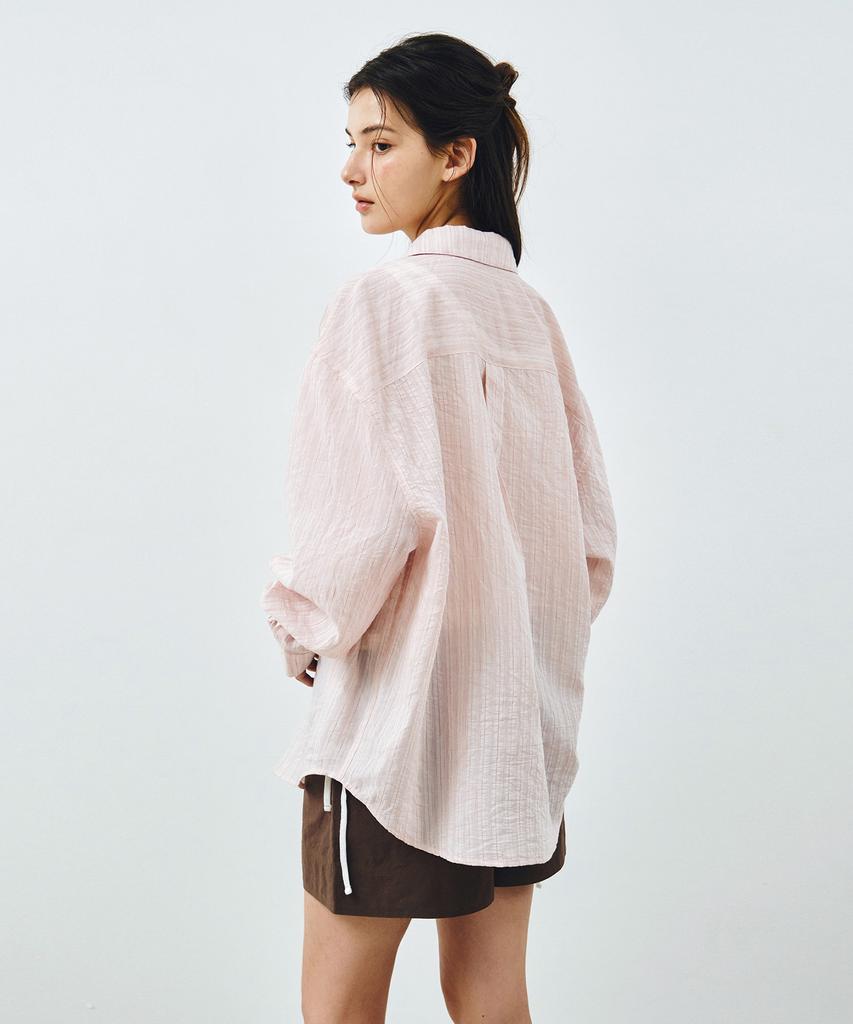MONGDOL Striped See-Through Oversized Shirt Light Pink Mdsh019Stlpink