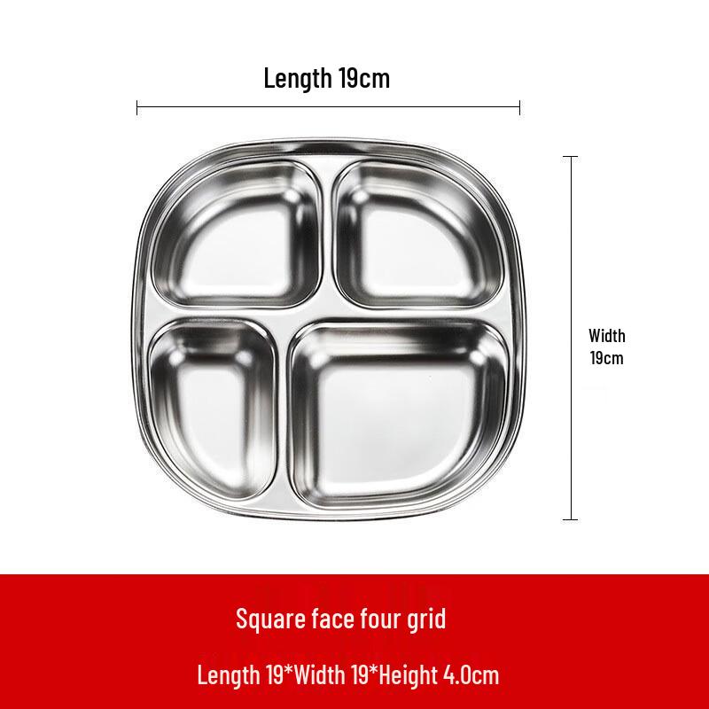 LIJIA FITMENT Stainless Steel Divided Meal Plate 4-Compartment Square