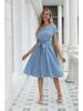 2025 European & American Summer Floral Lace Dress - Casual Short-Sleeved Pleated Skirt