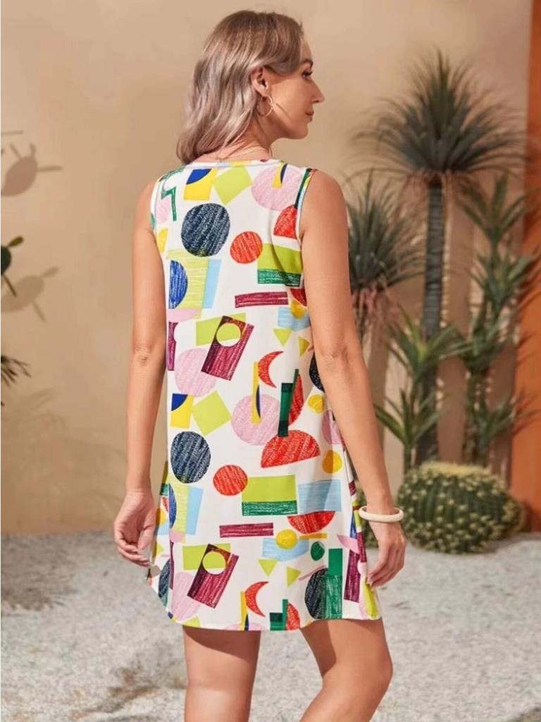 Spring Summer Casual Street Women Plus Size Sleeveless Print Stretchy Bodycon Mini Dress Sexy Dress