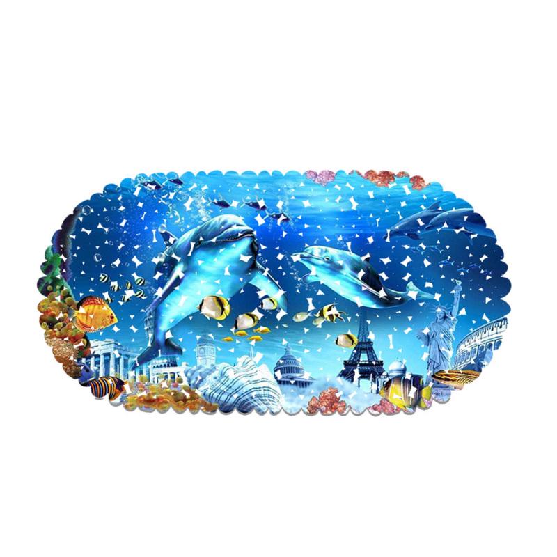 Non-slip Bathroom Mat 3D Marine Dolphin Pattern Safety Shower Bath Mat with Suction Cup Foot Mat