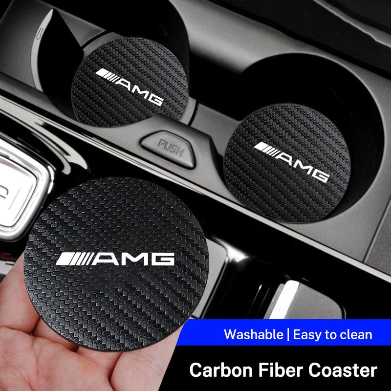 Nuovo 2025 Tappetino Portabicchieri in Carbonio per Auto in Pelle Antiscivolo per Mercedes Benz AMG W204 W205 W203 W212 W213 W206 W210 W124 W1