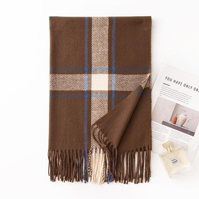 Imitation Cashmere Scarf for Women in Autumn and Winter New Warm Scarf with Large Square Lines Japanese and Korean Small Fresh Outer Shawl