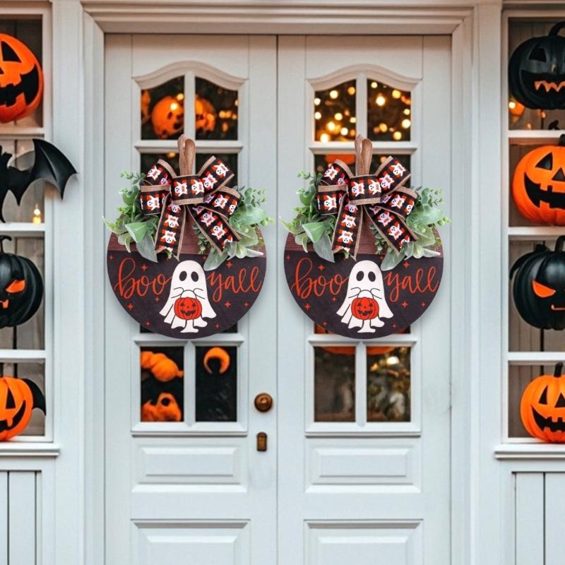 Handmade Wood Plaque Welcome Sign Stylish Indoor/Outdoor Wall Hanging for Halloween Enthusiasts Holiday Window display