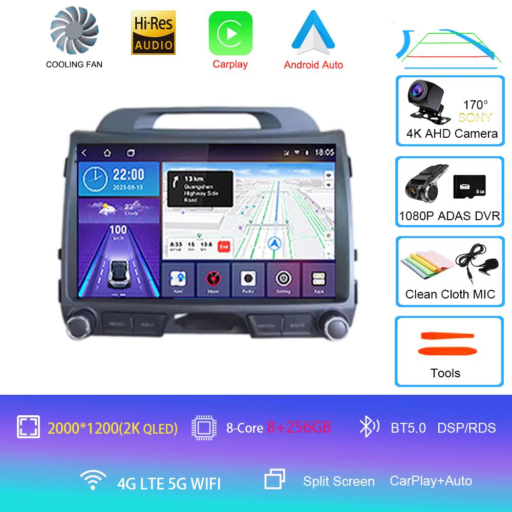 Android 14 For KIA Sportage 3 2010 - 2016 Car Multimedia Player GPS Navigation 9Inch QLED TouchScreen Wireless Carplay WIFI 4G