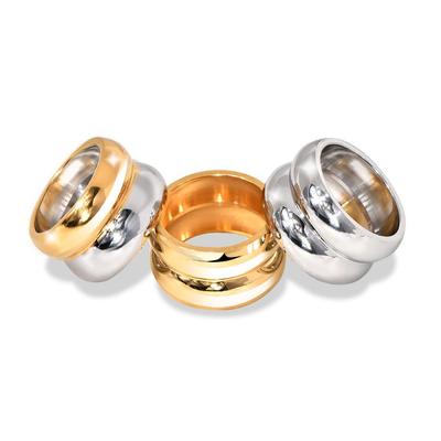 18K Wide Band Double Layer Textured Stainless Steel Ring for Women