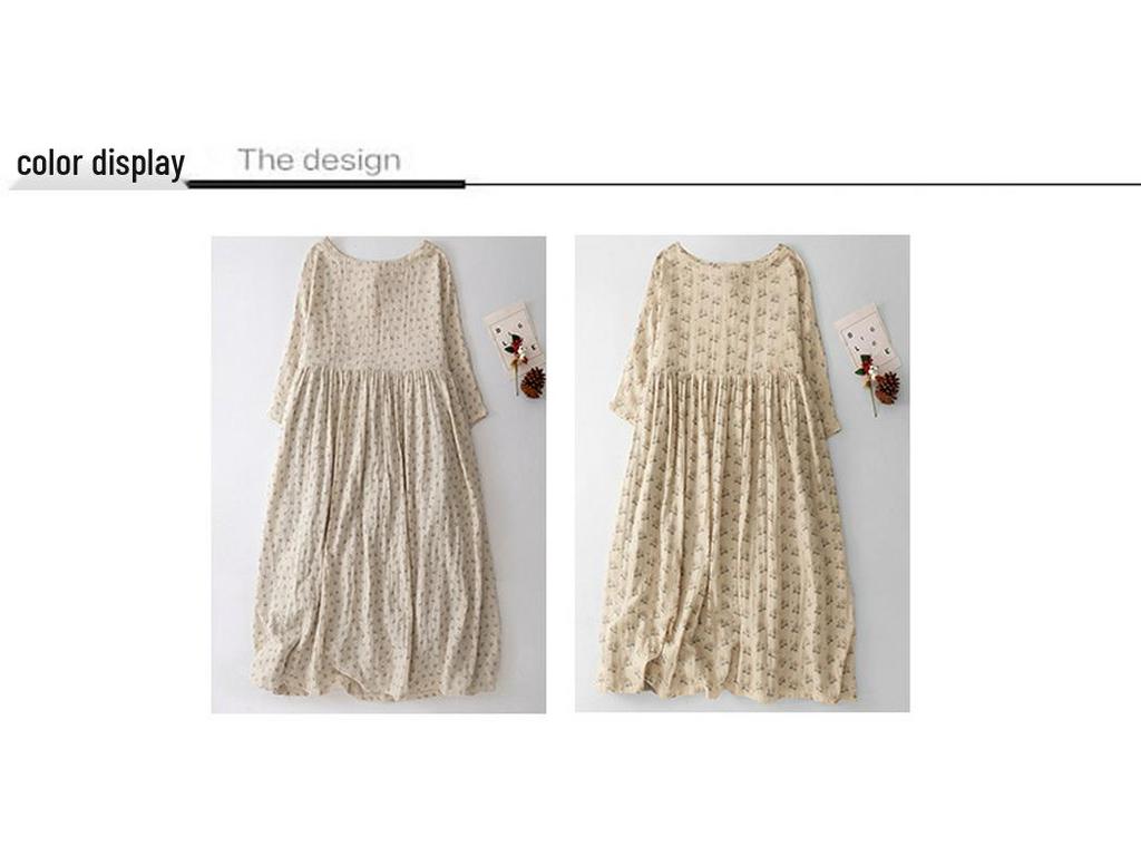 Spring/Summer 2026 Elegant Floral Tie-Up Round Neck Pullover Dress