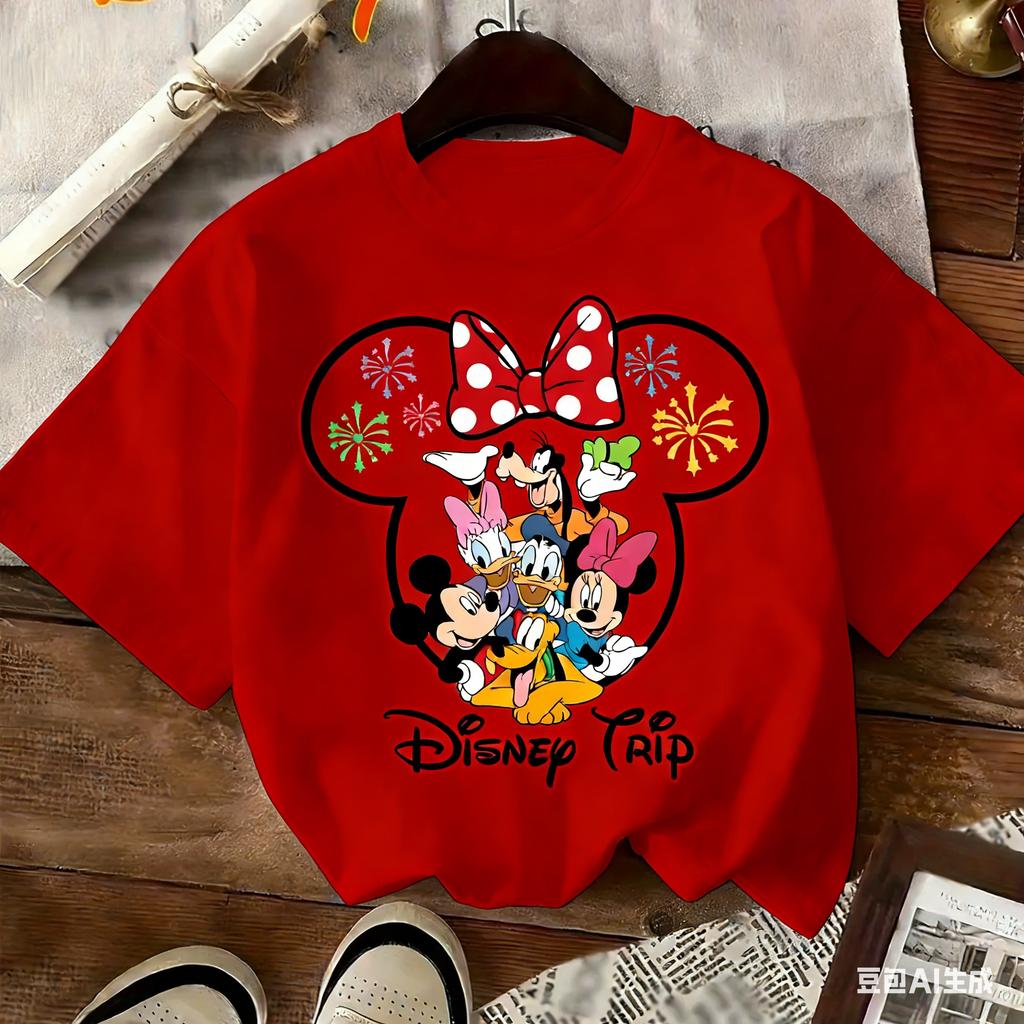 Letní chlapecké a dívčí oblečení pro rodiče a děti s potiskem kresleného vzoru Mickey Mouse 100% čistá bavlna krátký rukáv