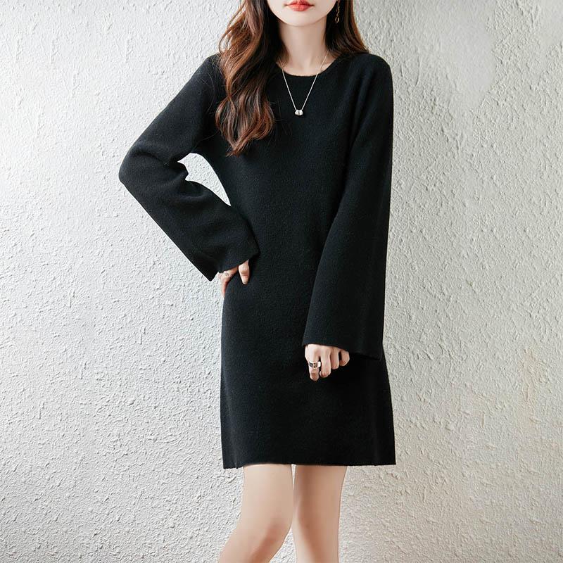 Women Sweater Dress 100% Wool MODERN NEW SAGA O-neck Knit Long Pullover Winter Jumpers Wool Long Dress Female