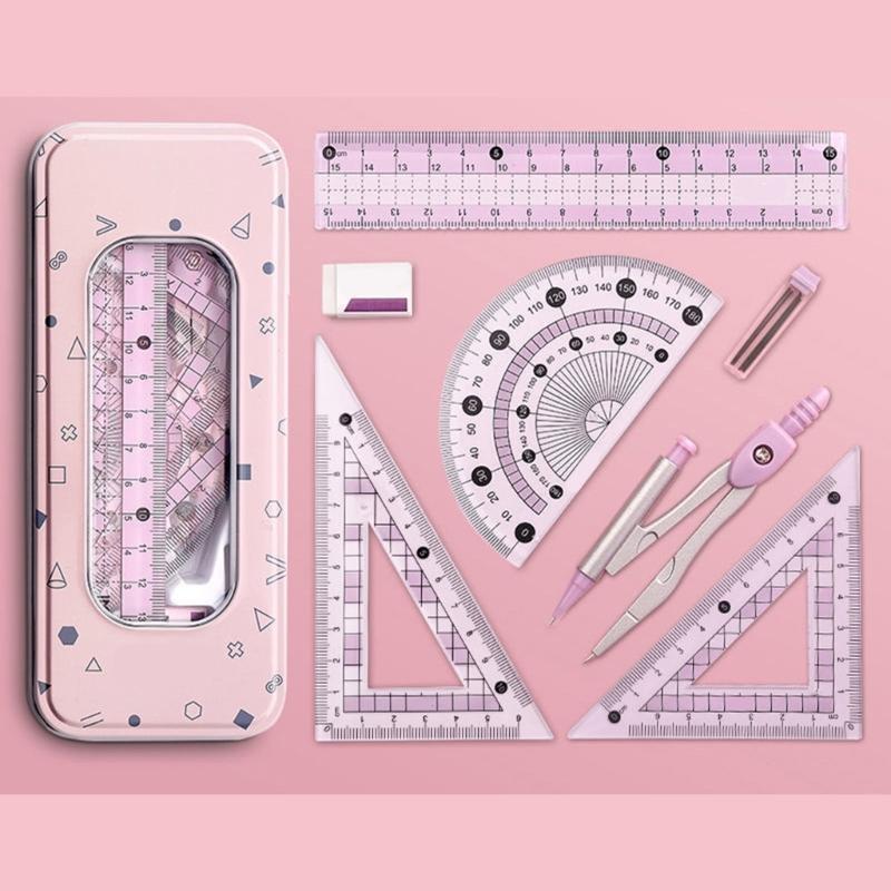 Multifunctional Drafting Tools Kits Including Compass Ruler Protractors Eraser For School Office Home Use In Organizers Box