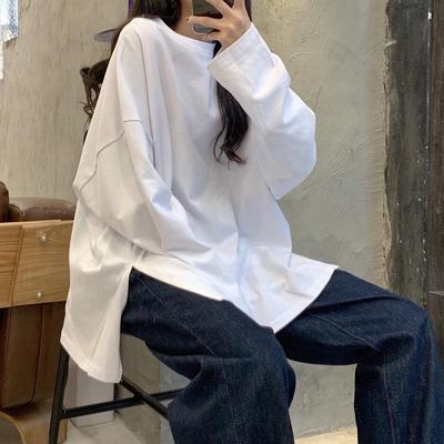 2025 Fall Slit Long-Sleeve Solid Color T-Shirt - Women’s Fashionable Korean Style Loose Top