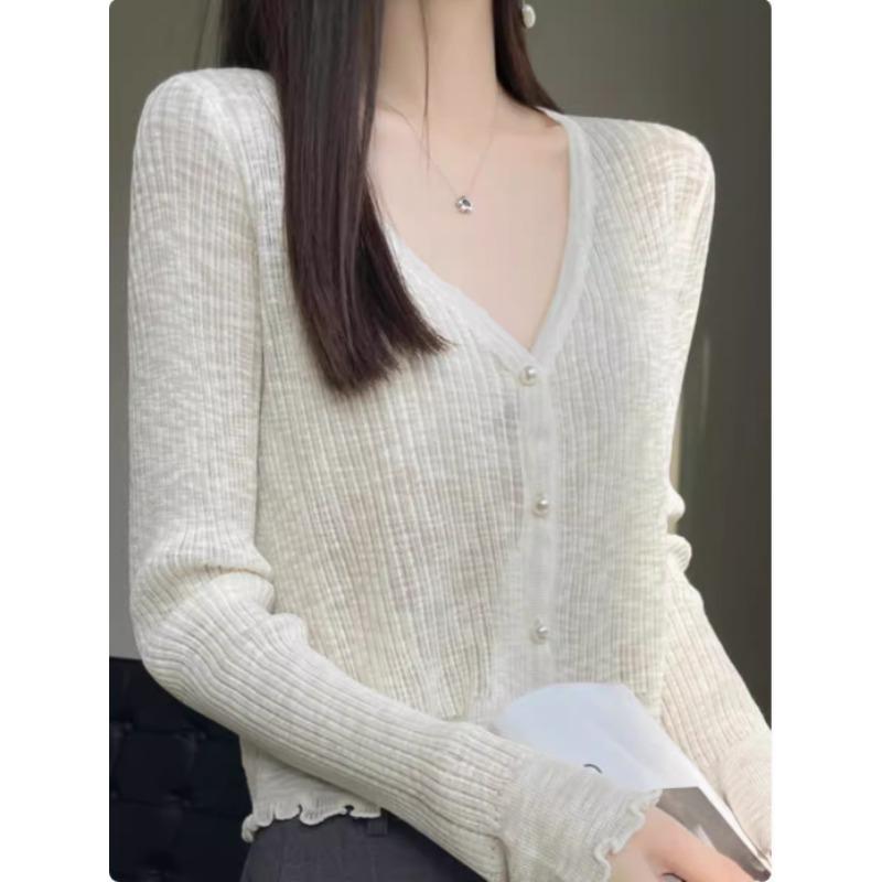 Ice Silk Knitted Cardigan Women's Thin Coat Shawl Short Outer with Skirt Sunscreen Shirt Summer Top Small Blouse