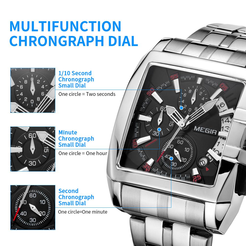 Megir Blau Edelstahl Männer Uhr Rechteck Große Zifferblatt Business Quarz männer Armbanduhren Relogio Masculino Militär Uhr Mann