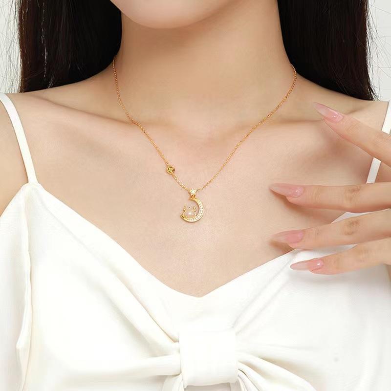 New Star Moon Dragon Necklace for Women Natural Hetian Jade Pendant Collarbone Chain