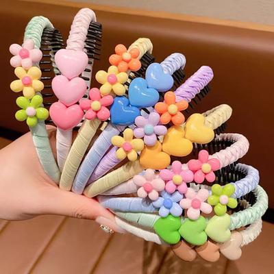 Baby-Stirnband Anti-Rutsch Zähnchen-Kamm Weiche 3D Herzblumen-Dekoration Haarreif Kleinkind Haar-Accessoire