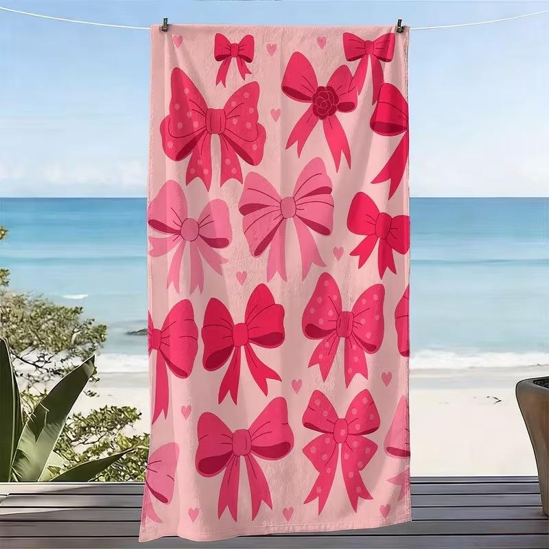 Pink Beach Towel Cute Bow Rectangular Children'S Bath Towel Quick-Drying Sports Towel Shawl
