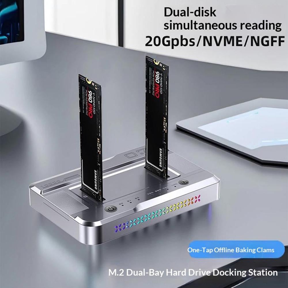 Dual Bay M.2 NVMe/SATA SSD Cloning Dock, Offline One-Key Copy, 5Gbps USB-C 3.2 Hard Drive Enclosure, SATA-to-SATA Clone