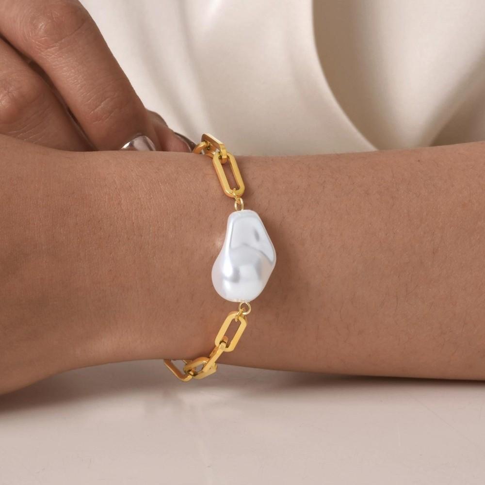 Imitation Pearl Gold Plated Bracelet Elegant Chain Bracelet New Pearl Bracelet  Women Jewelry