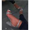 Fashion 2025 New Shiny Gold Rhinestones Chunky Heels Sandals Women Sexy Cross Ankle Strap Silver High Heels Summer Shoes Ladies Pumps