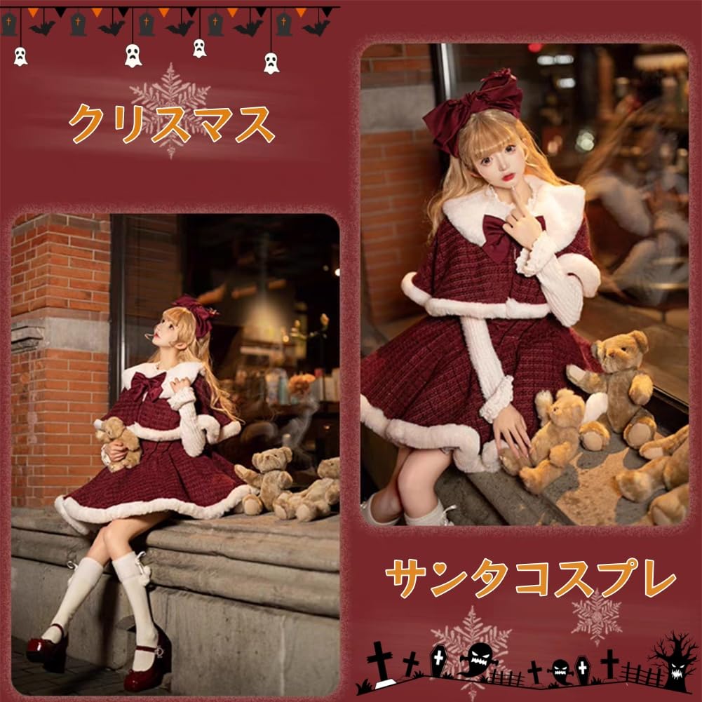 Christmas Camisole Fur Princess Santa New Everyday Wear [SDSXZWG] Women's 3-Piece Set Poncho, Dress, Blouse, Bowknot, Collar, Lapel, Mass-Produced