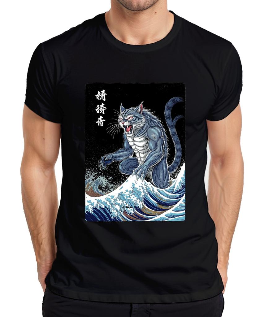 Demon Cat Muscle Cat Big Wave Japanese Ukiyoe Halloween Unisexs TShirt
