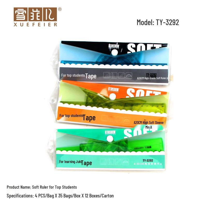 Foldable & Bendable Ruler Set - 4 Pieces, 20cm Student Stationery with Triangle and Creative Wave Ruler