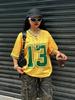 Summer New Retro Black Los Angeles 13 Print T-Shirt For Women V-Neck Short Sleeve Sports Football Jersey Y2K Loose Oversized Top